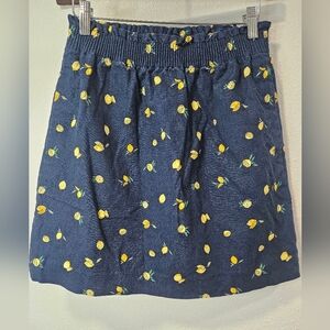 J.CREW Lemon Print Skirt Size 4 Linen-cotton Scalloped Skirt Womens Blue